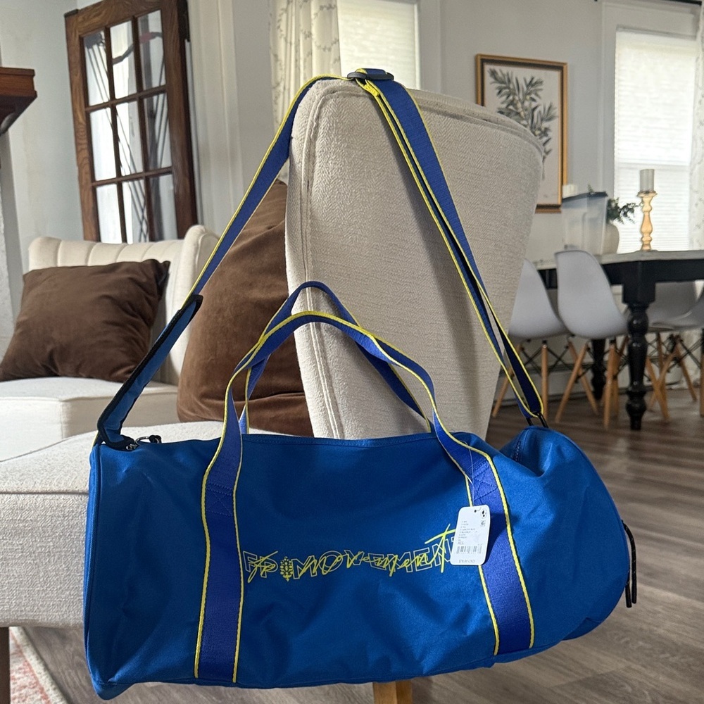 Free People Blue and Yellow Travel Bag Good Sport Duffle Bag Gym